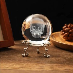 3d Crystal Clear Ball Skull Head Including Metal Stand